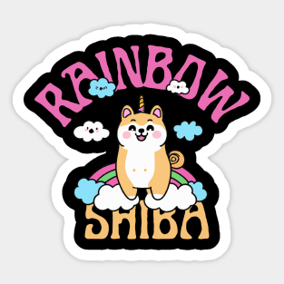 Shiba Inu Unicorn Kawaii Illustration With Rainbow And Cloud Sticker